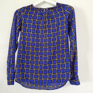 The Limited Blue & tan geometric square blouse